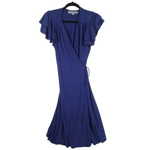 Emma Michele Royal Blue Flutter Sleeve Wrap Midi Dress Size‎ Small